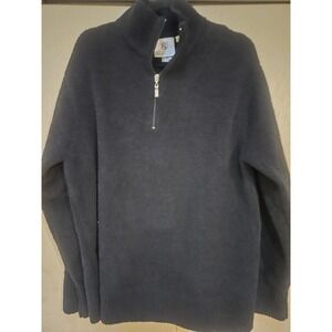Kashwere Quarter Zip Pullover Sweater Men's L Black Soft Chenille
